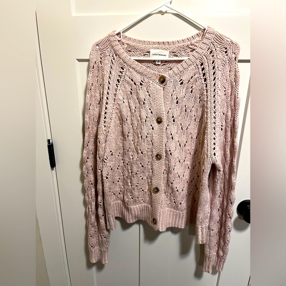 Lucky Brand Women’s Cardigan Pink with Gold Thread. Size XL